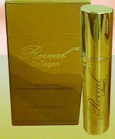 Reveal Collagen marine collagen spray box and bottle.